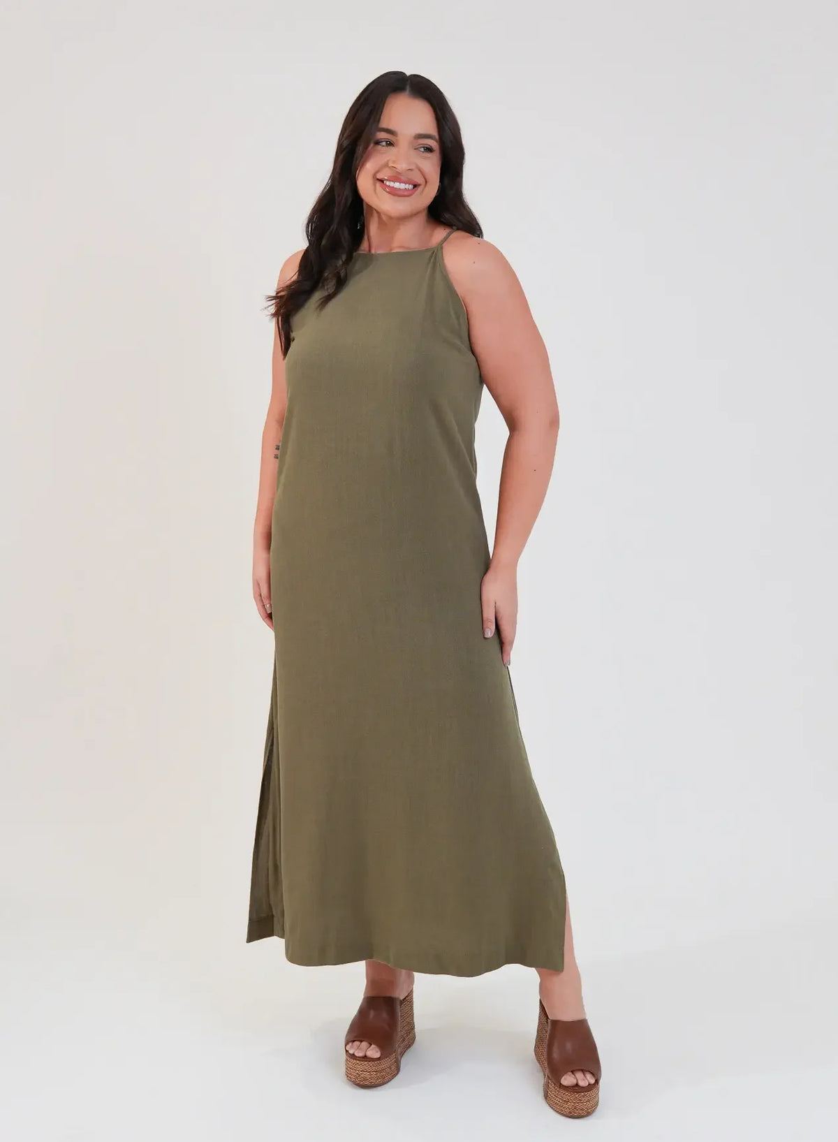 Vestido Midi Viscose com Linho Aurora Verde