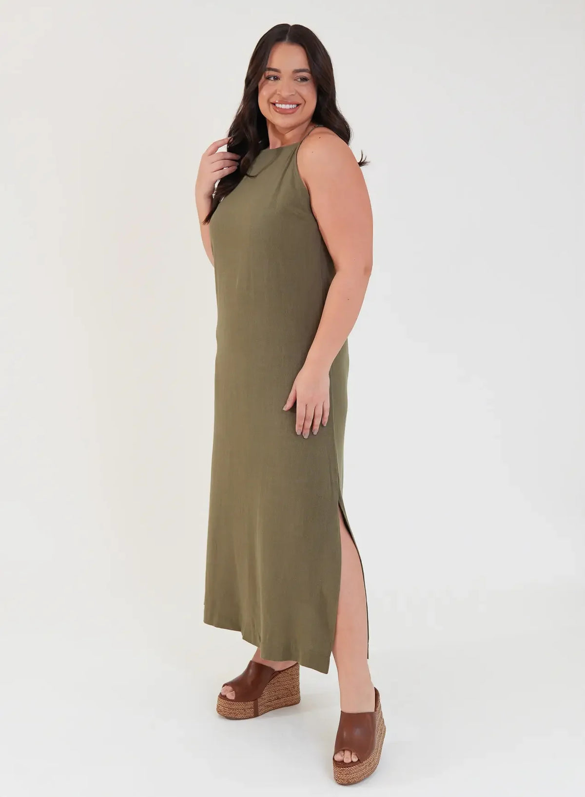 Vestido Midi Viscose com Linho Aurora Verde