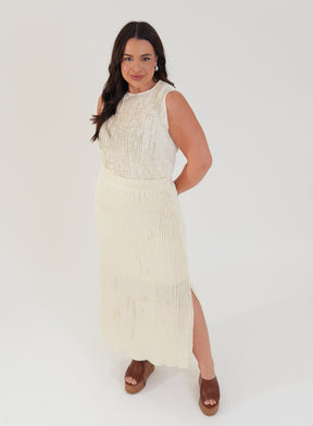 Saia Midi Renda Texturizada com Elastano Lívia Off White