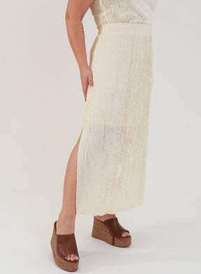 Saia Midi Renda Texturizada com Elastano Lívia Off White