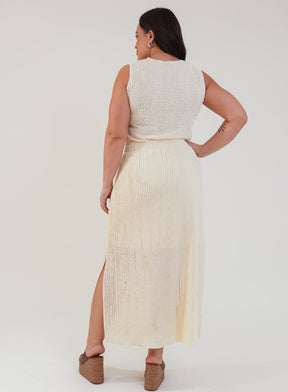 Saia Midi Renda Texturizada com Elastano Lívia Off White