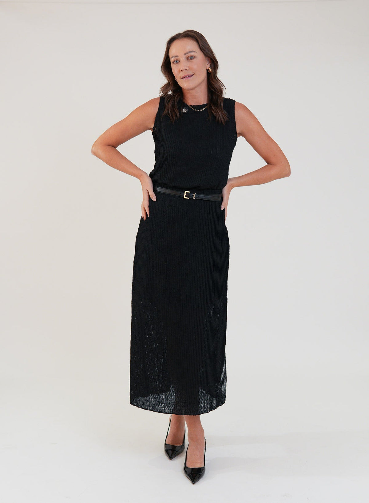 Saia Midi Renda Texturizada com Elastano Lívia Preta