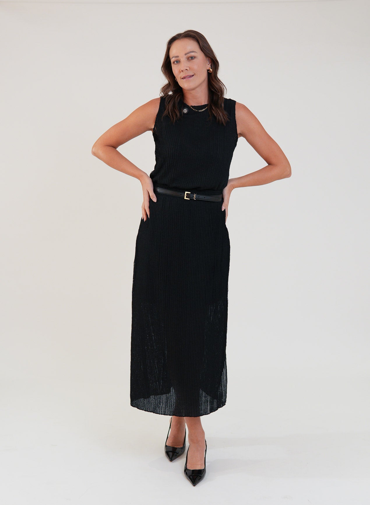 Saia Midi Renda Texturizada com Elastano Lívia Preta