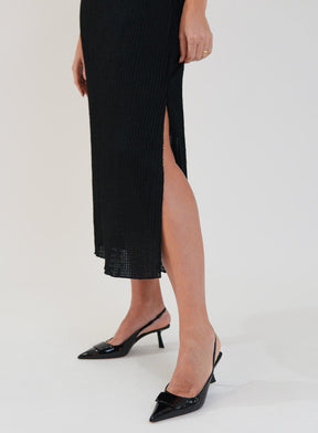 Saia Midi Renda Texturizada com Elastano Lívia Preta