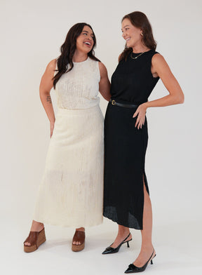 Saia Midi Renda Texturizada com Elastano Lívia Preta