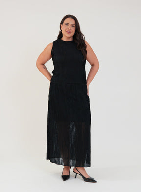 Saia Midi Renda Texturizada com Elastano Lívia Preta