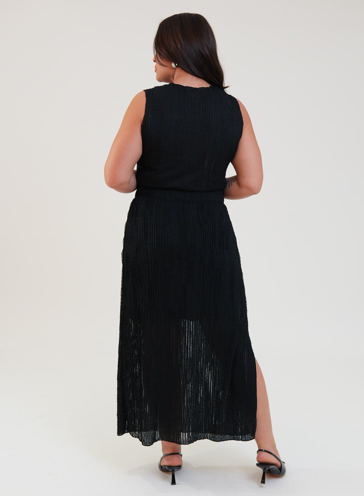 Saia Midi Renda Texturizada com Elastano Lívia Preta