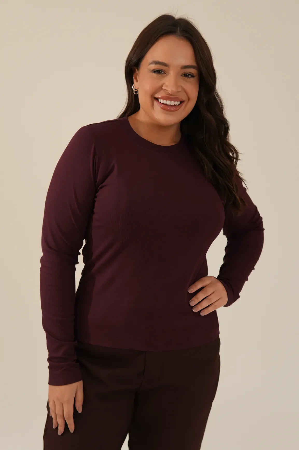 Blusa Malha Manga Longa Vinho Adriana