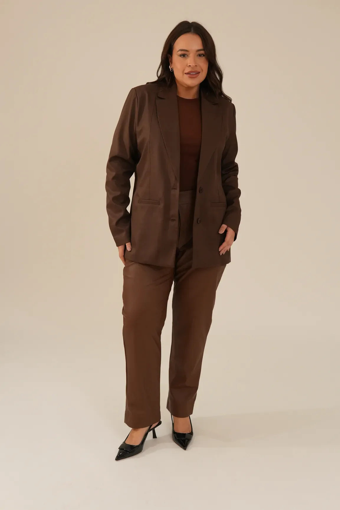 Blazer Alfaiataria Feminino Alongado Marrom Thássia