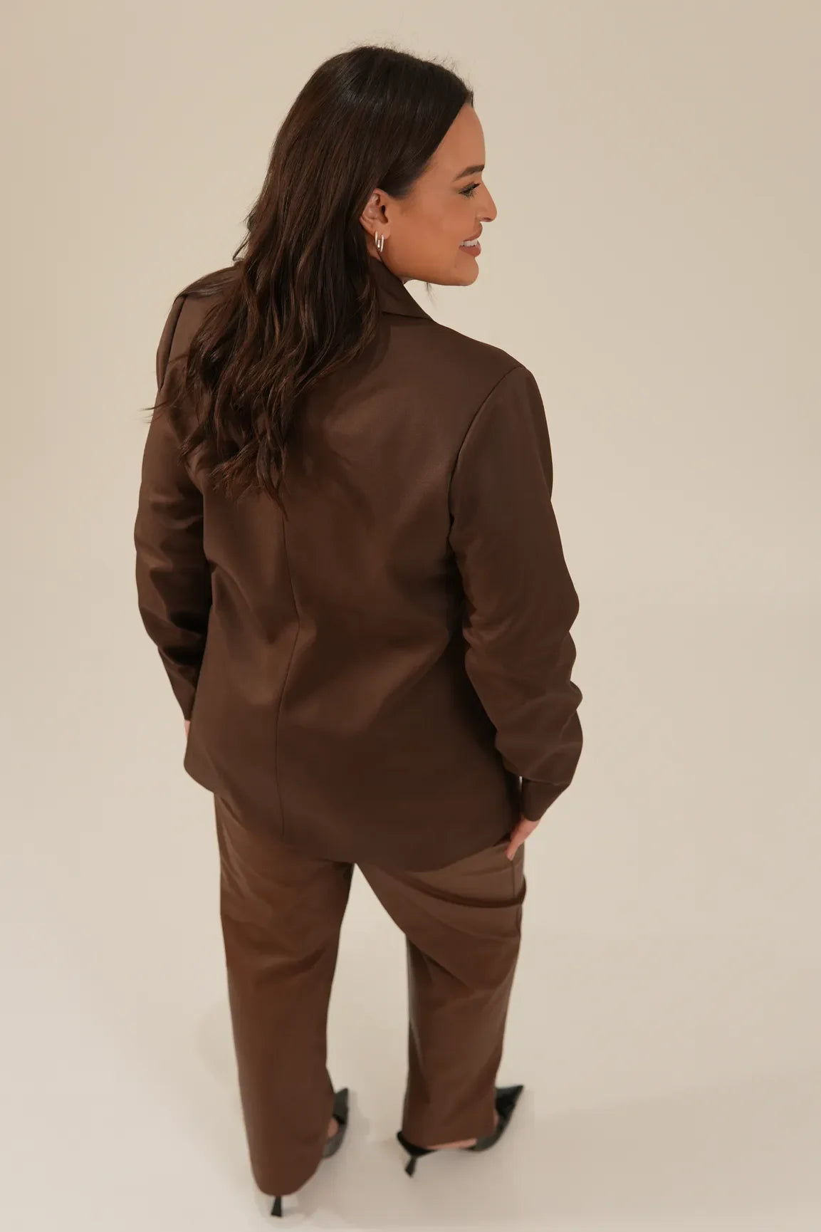 Blazer Alfaiataria Feminino Alongado Marrom Thássia