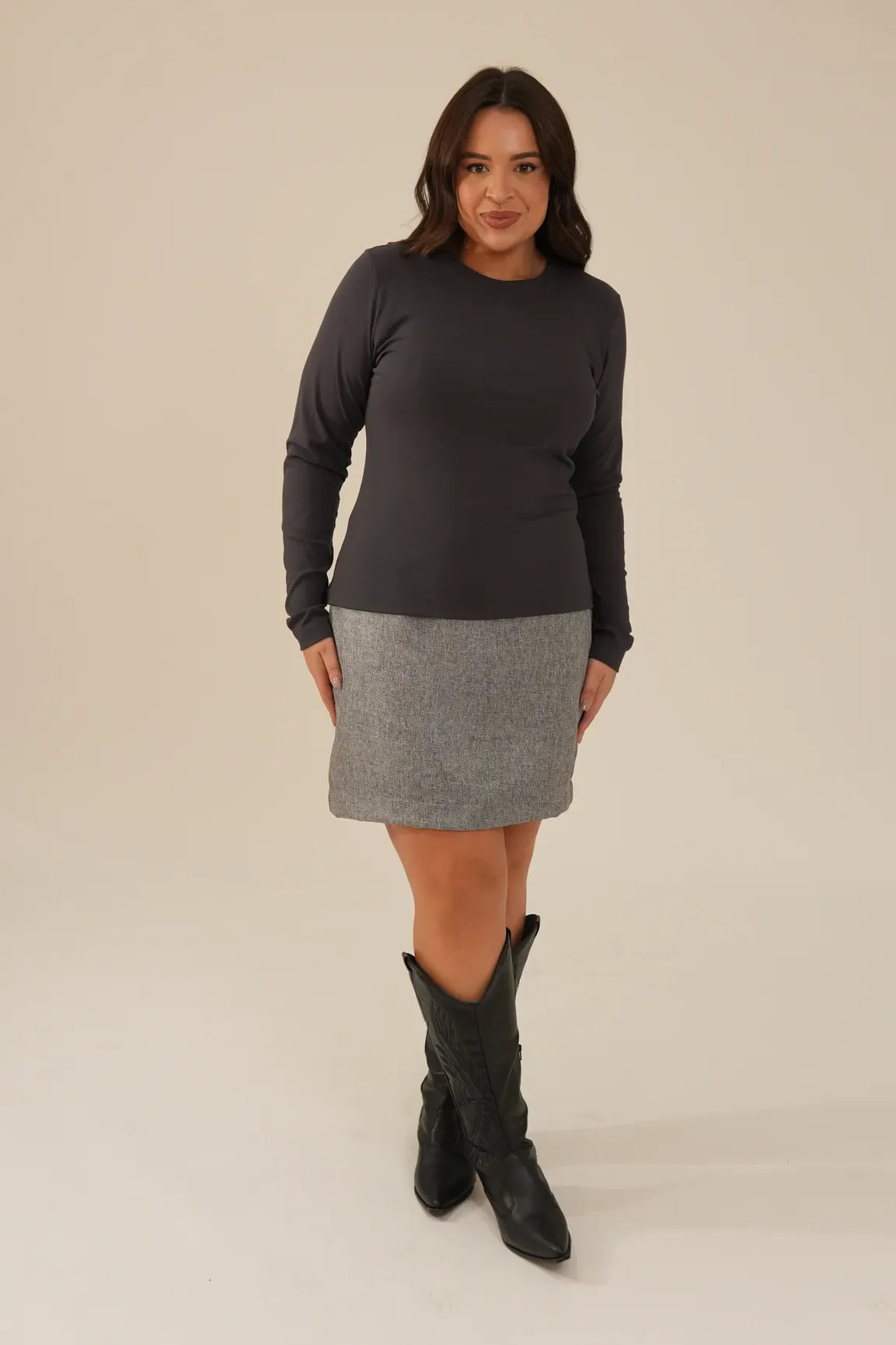 Blusa Malha Manga Longa Feminina Cinza Adriana