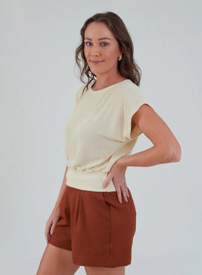 Blusa com Punho na Barra Gaia Bege Manteiga