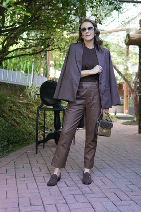 Blazer Alfaiataria Feminino Alongado Marrom Thássia