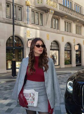 Blazer Alfaiataria Reto Cinza Mescla Thássia